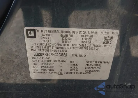 2017 Chevrolet Silverado 1500 2Lt z USA, uszkodzony, nr VIN 3GCUKREC8HG203860